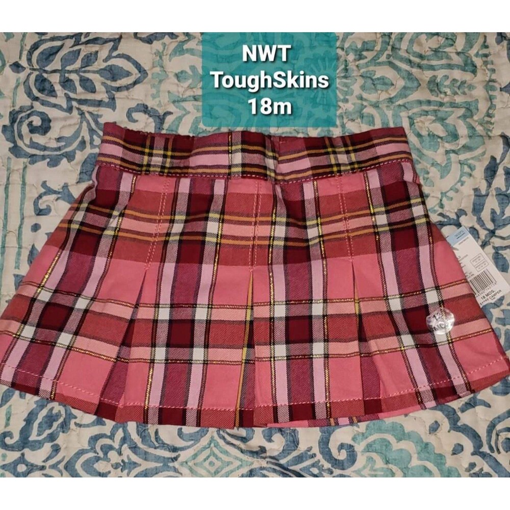 Toughskins Pink Magenta Gold Pleated Checkered Skort Plaid Skirt Size 18m preppy